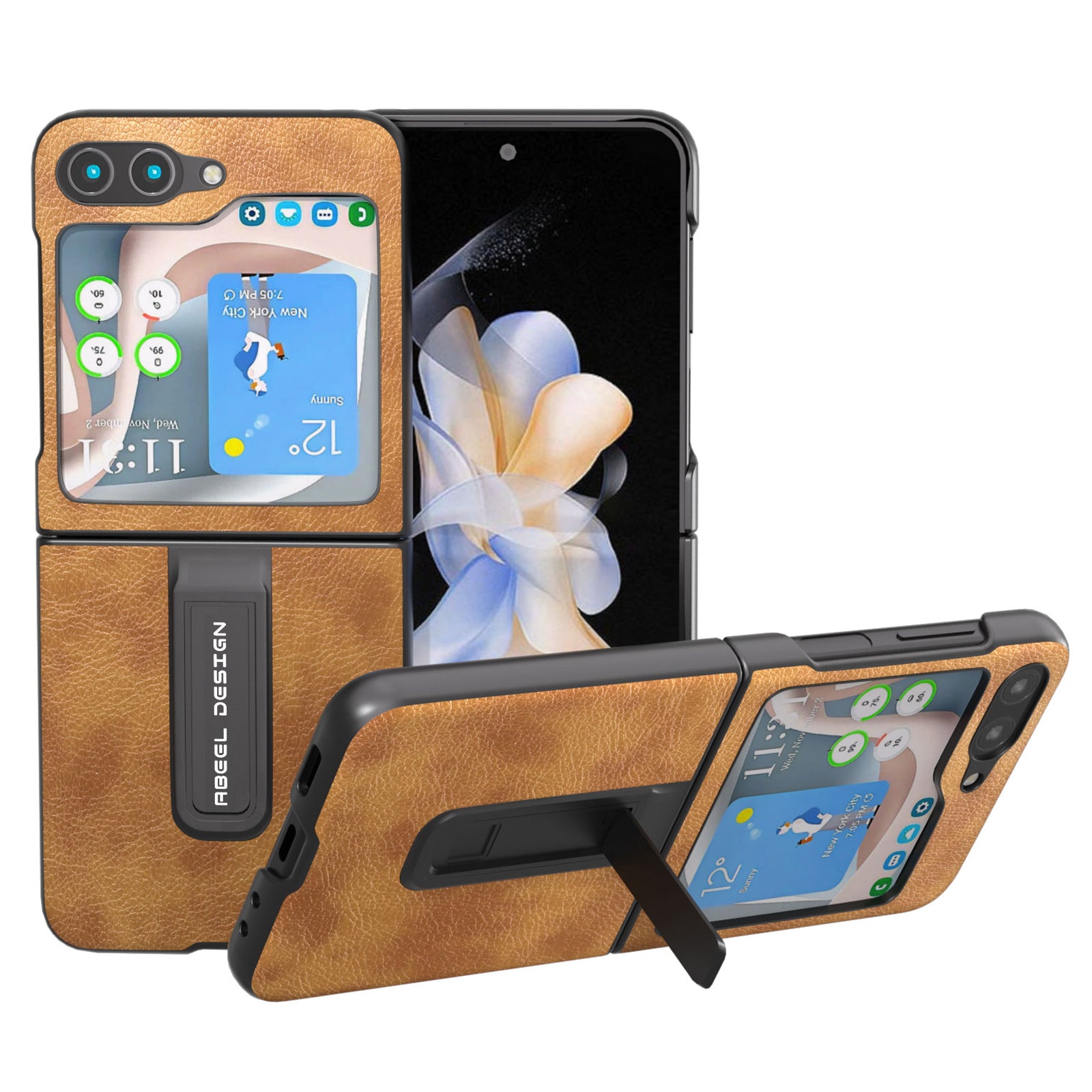 ABEEL til Samsung Galaxy Z Flip5 5G Retro Litchi Texture telefontaske PU læderbelagt pc-støttebetræk ABEEL til Samsung Galaxy Z Flip5 5G Retro Litchi Texture telefontaske PU læderbelagt pc-støttebetræk